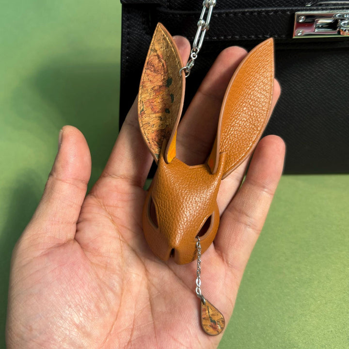 Brown Lambskin & Cork Bunny Bag Charm — product photograph 3