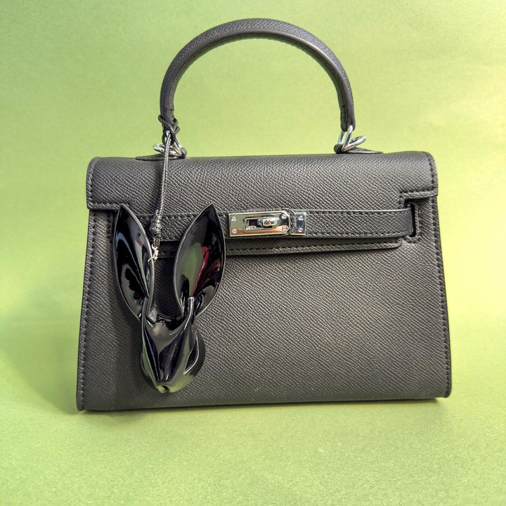Custom Black Lambskin Bunny Bag Charm — product photograph 4