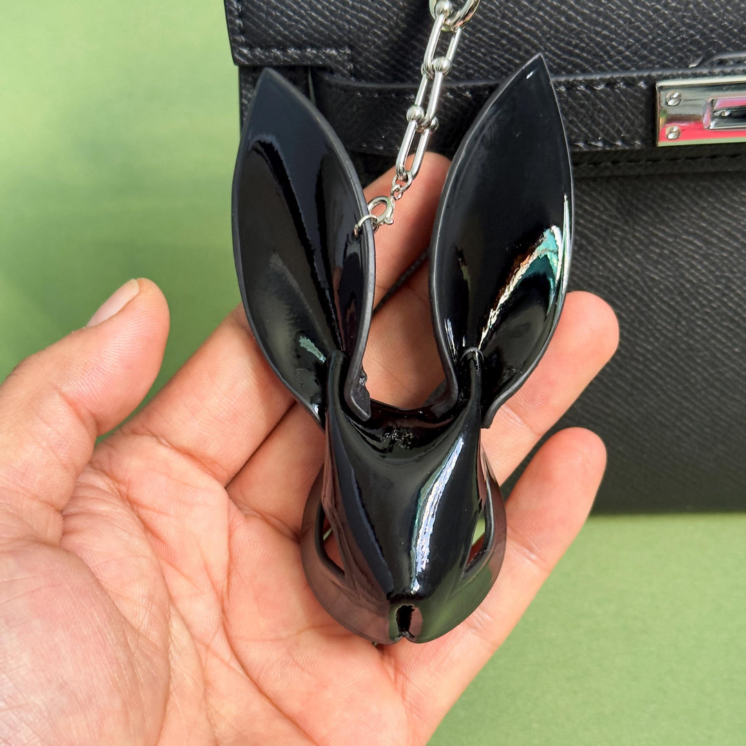 Custom Black Lambskin Bunny Bag Charm — product photograph 3