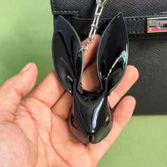 Custom Black Lambskin Bunny Bag Charm — product photograph 3