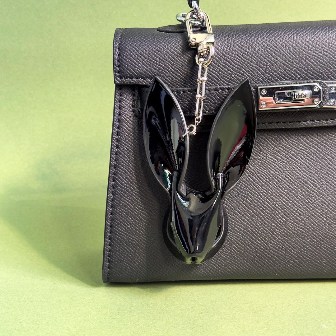 Custom Black Lambskin Bunny Bag Charm — product photograph 1