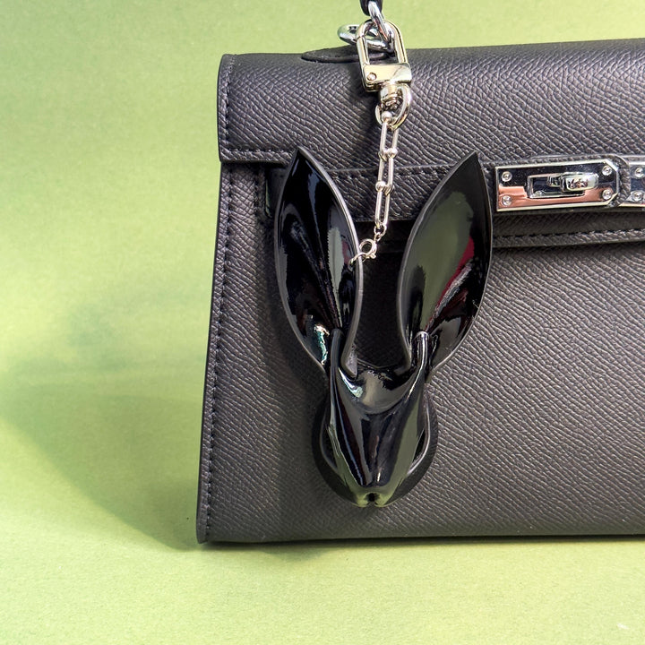 Custom Black Lambskin Bunny Bag Charm — product photograph 1