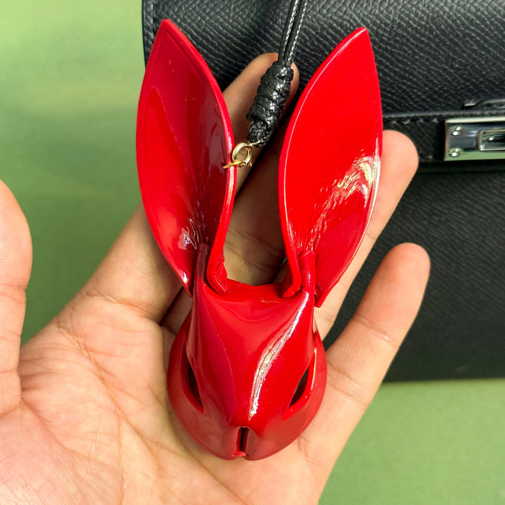 Custom Red Lambskin Bunny Bag Charm — product photograph 4