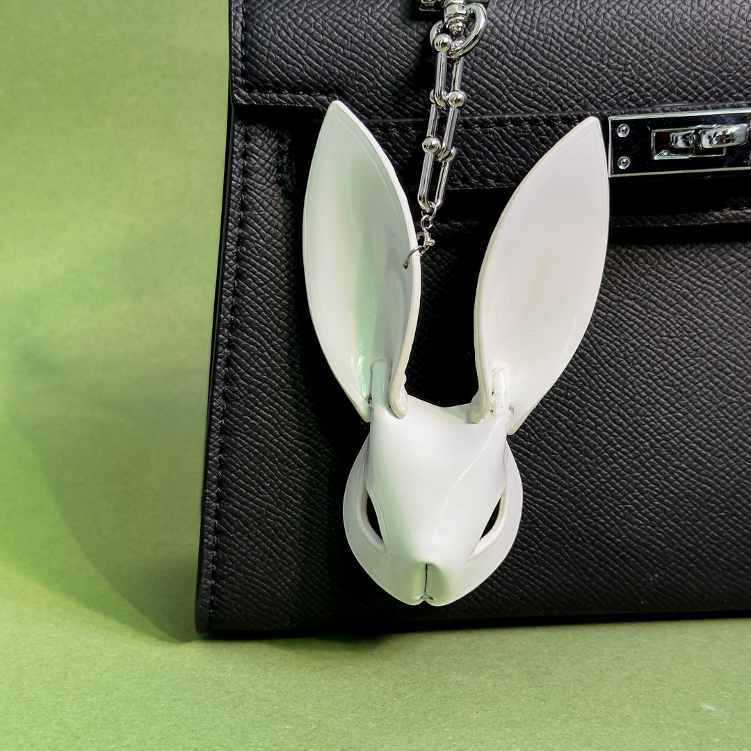 Custom White Lambskin Bunny Bag Charm — product photograph 1