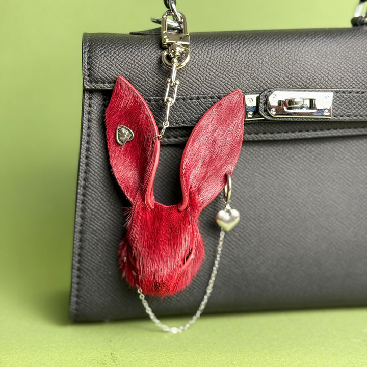 Burgundy Horsehair Leather Bunny Bag Charm — product photograph 4
