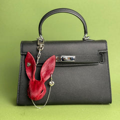 Burgundy Horsehair Leather Bunny Bag Charm — product photograph 5