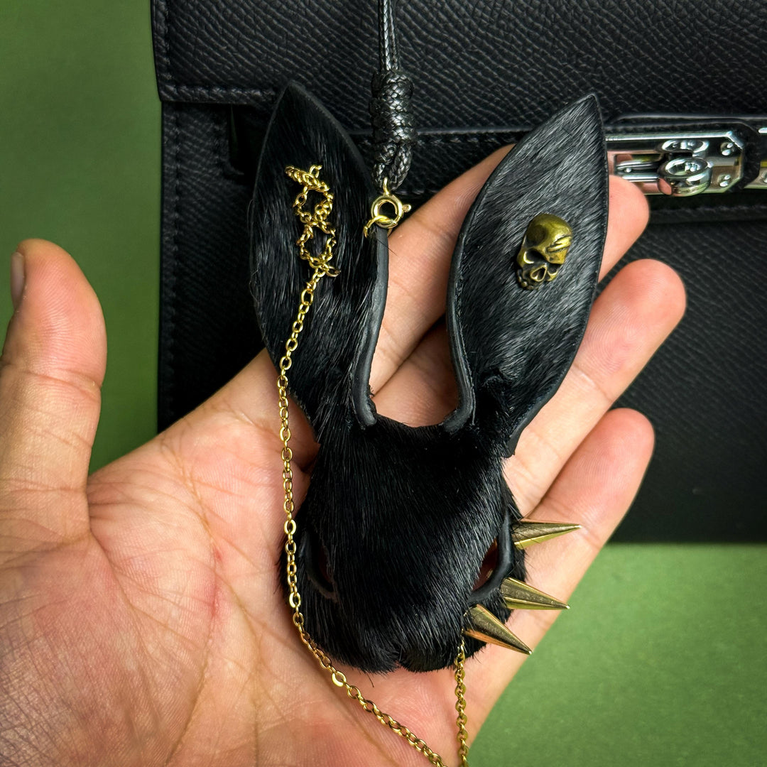 Black Gothic Leather Bunny Bag Charm — product photograph 4
