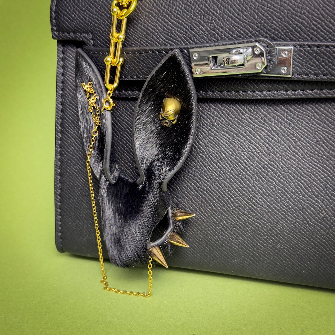 Black Gothic Leather Bunny Bag Charm — product photograph 5
