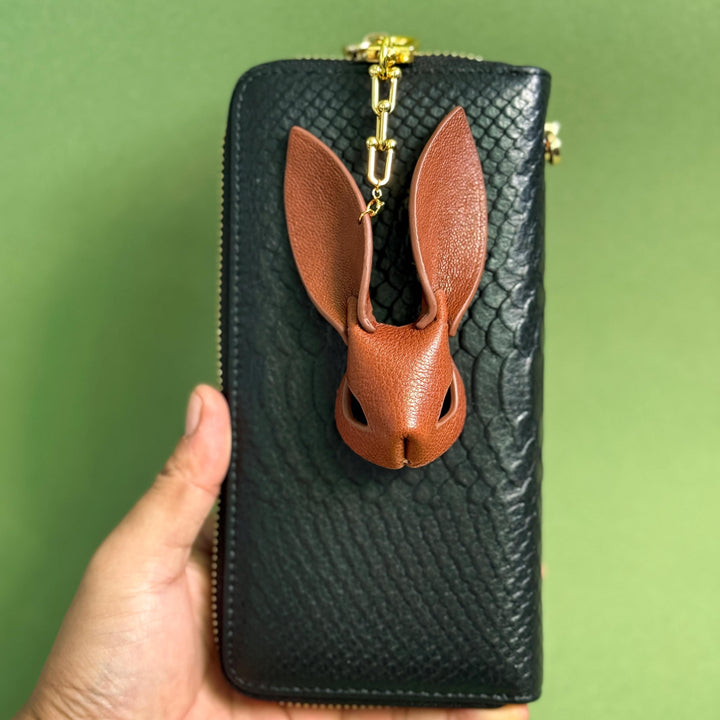 Minimalist Brown Lambskin Bunny Bag Charm — product photograph 4