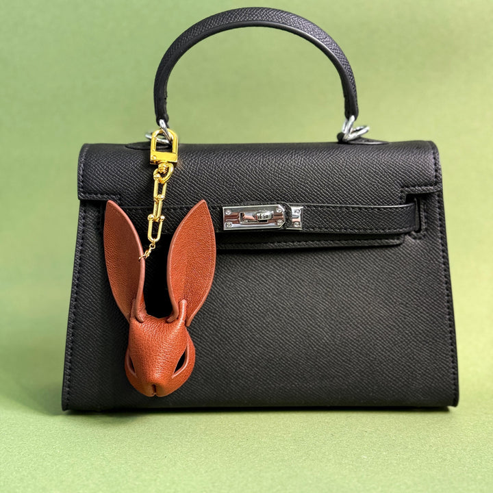Minimalist Brown Lambskin Bunny Bag Charm — product photograph 2