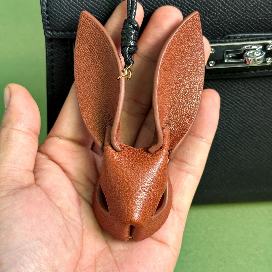 Minimalist Brown Lambskin Bunny Bag Charm — product photograph 3
