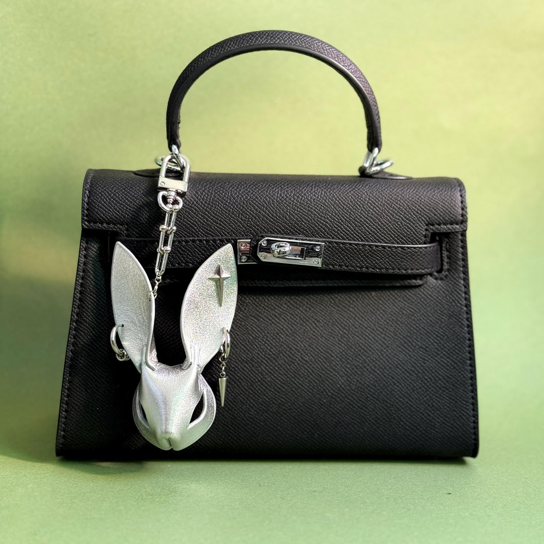 Silver Lambskin Bunny Bag Charm — product photograph 2