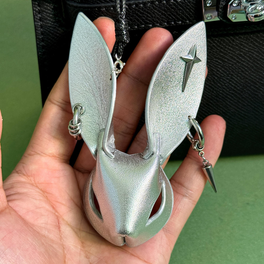 Silver Lambskin Bunny Bag Charm — product photograph 3