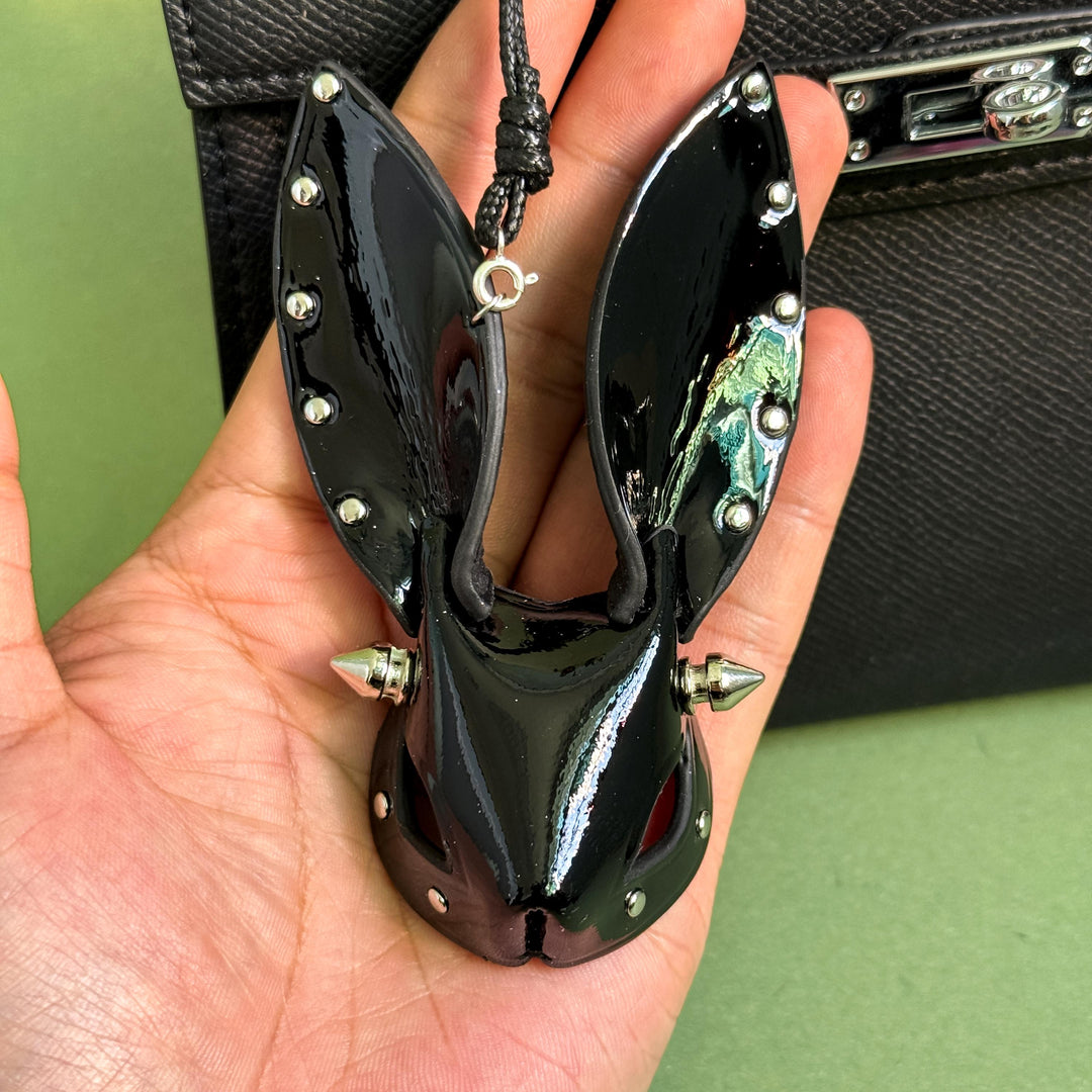 Glossy Black Lambskin Bunny Bag Charm — product photograph 3