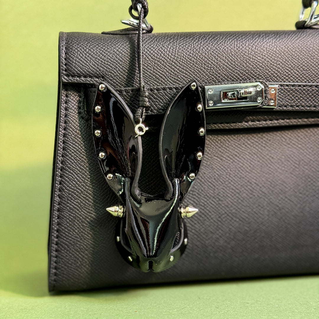 Glossy Black Lambskin Bunny Bag Charm — product photograph 1
