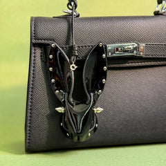 Glossy Black Lambskin Bunny Bag Charm — product photograph 1