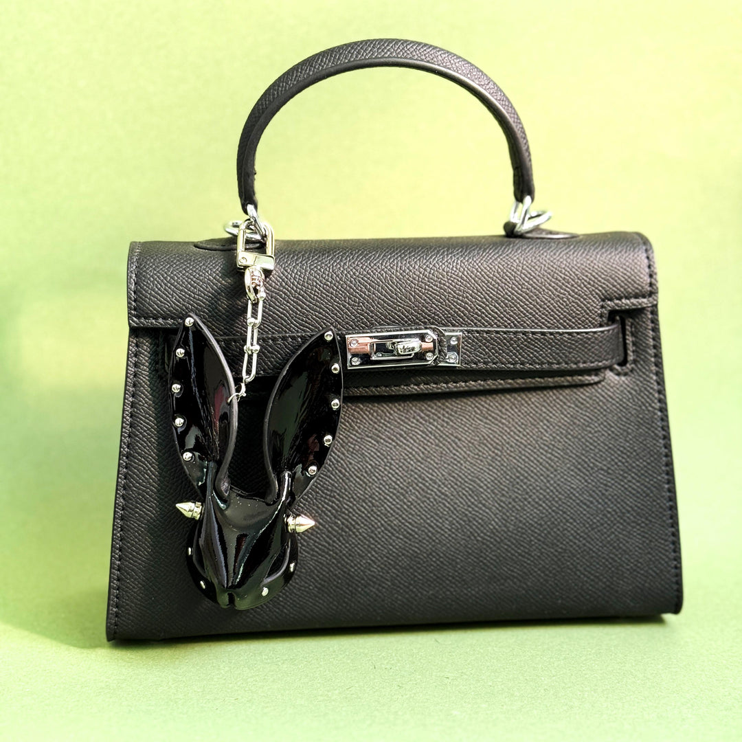 Glossy Black Lambskin Bunny Bag Charm — product photograph 2
