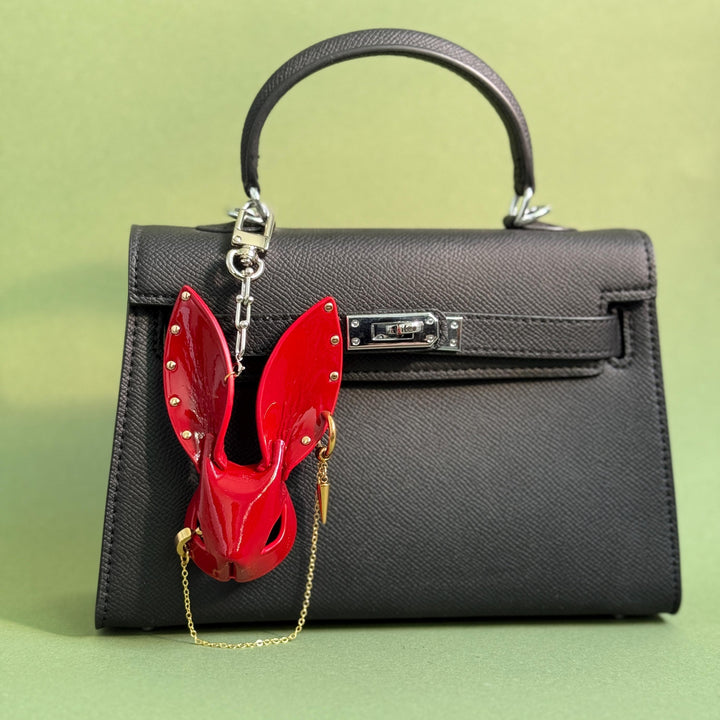 Glossy Red Lambskin Bunny Bag Charm — product photograph 3