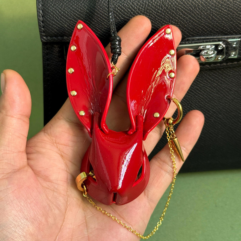 Glossy Red Lambskin Bunny Bag Charm — product photograph 2