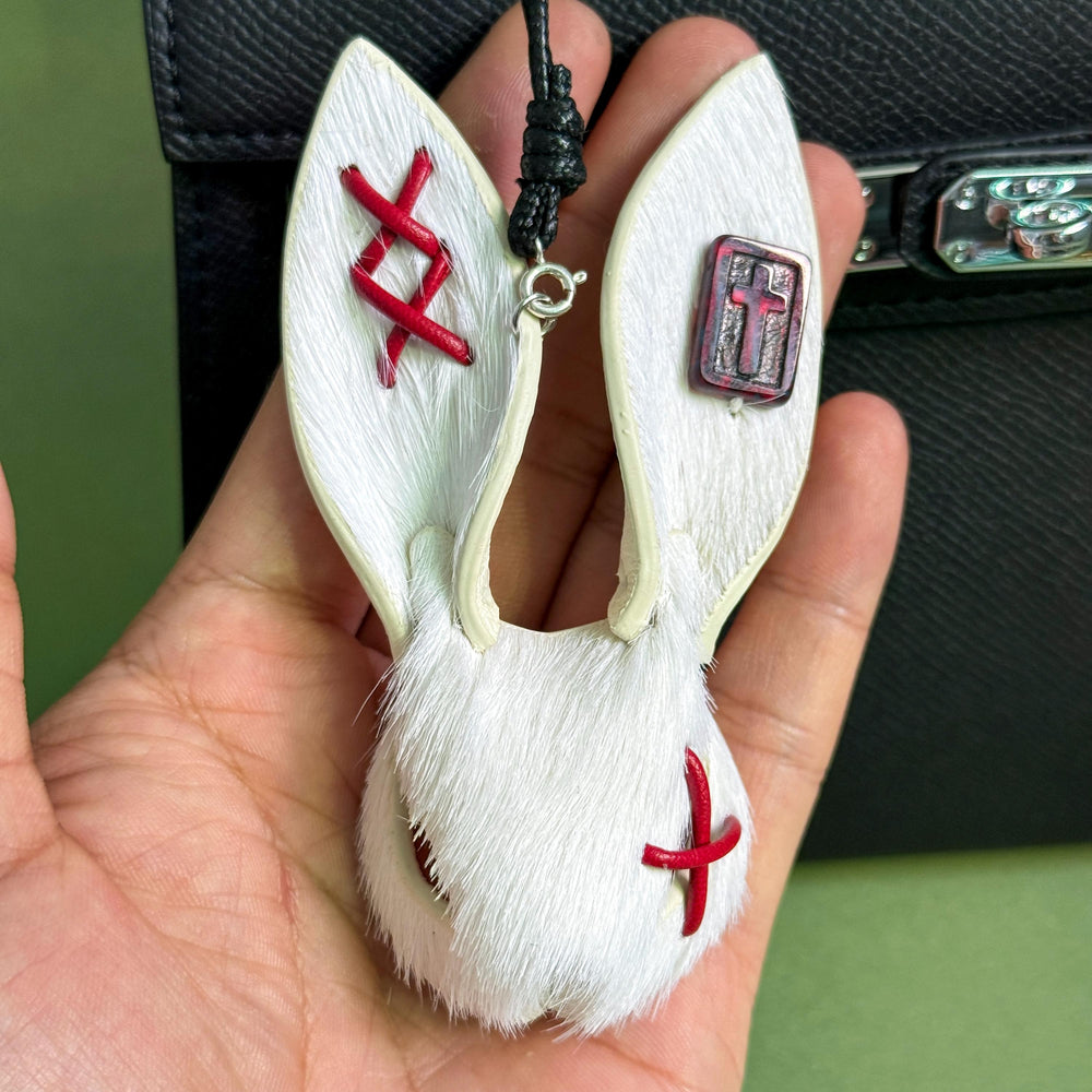 White Gothic Horsehair Bunny Bag Charm — product photograph 2