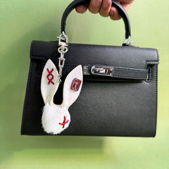White Gothic Horsehair Bunny Bag Charm — product photograph 5