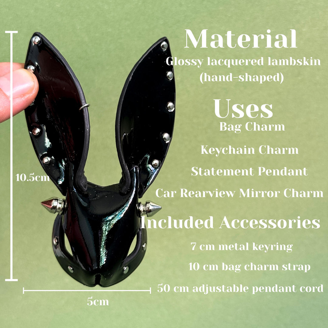 Glossy Black Lambskin Bunny Bag Charm — product photograph 4