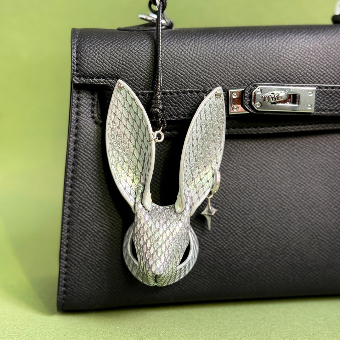 Silver Snake & Lambskin Bunny Bag Charm — product photograph 1