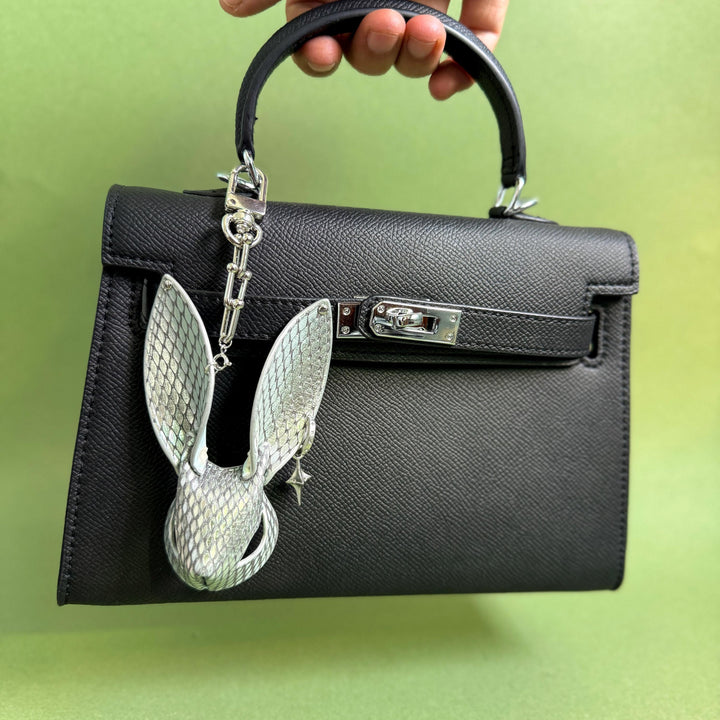 Silver Snake & Lambskin Bunny Bag Charm — product photograph 5