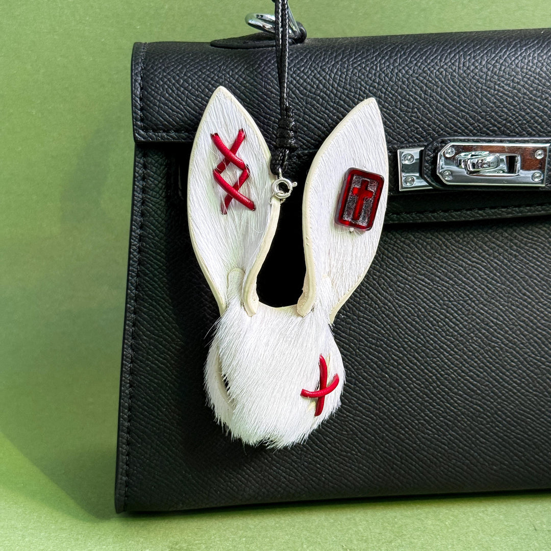 White Gothic Horsehair Bunny Bag Charm — product photograph 1