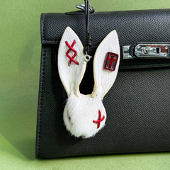 White Gothic Horsehair Bunny Bag Charm — product photograph 1