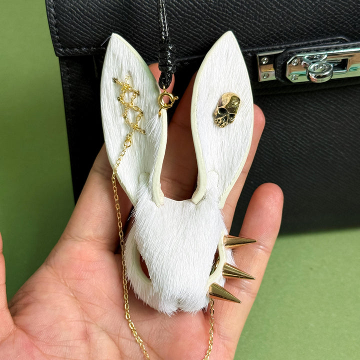 White Gothic Horsehair Bunny Bag Charm — product photograph 3