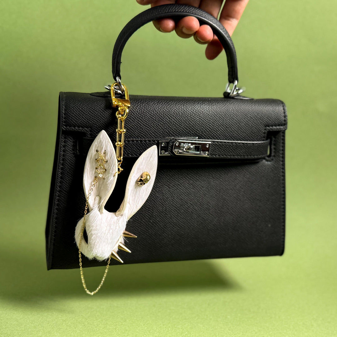 White Gothic Horsehair Bunny Bag Charm — product photograph 6