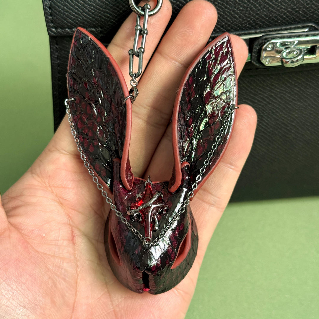 Dark Gothic Snakeskin Bunny Bag Charm — product photograph 2