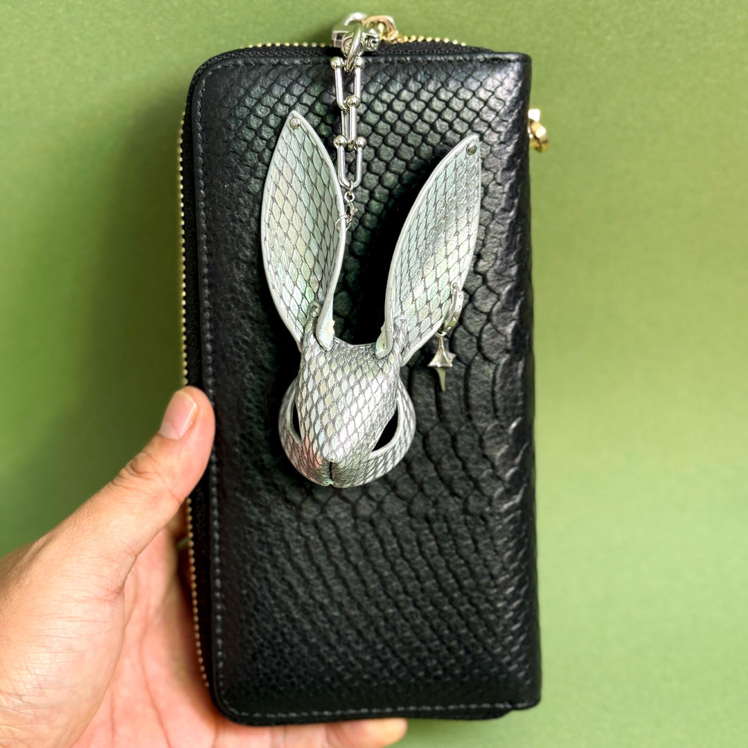 Silver Snake & Lambskin Bunny Bag Charm — product photograph 9