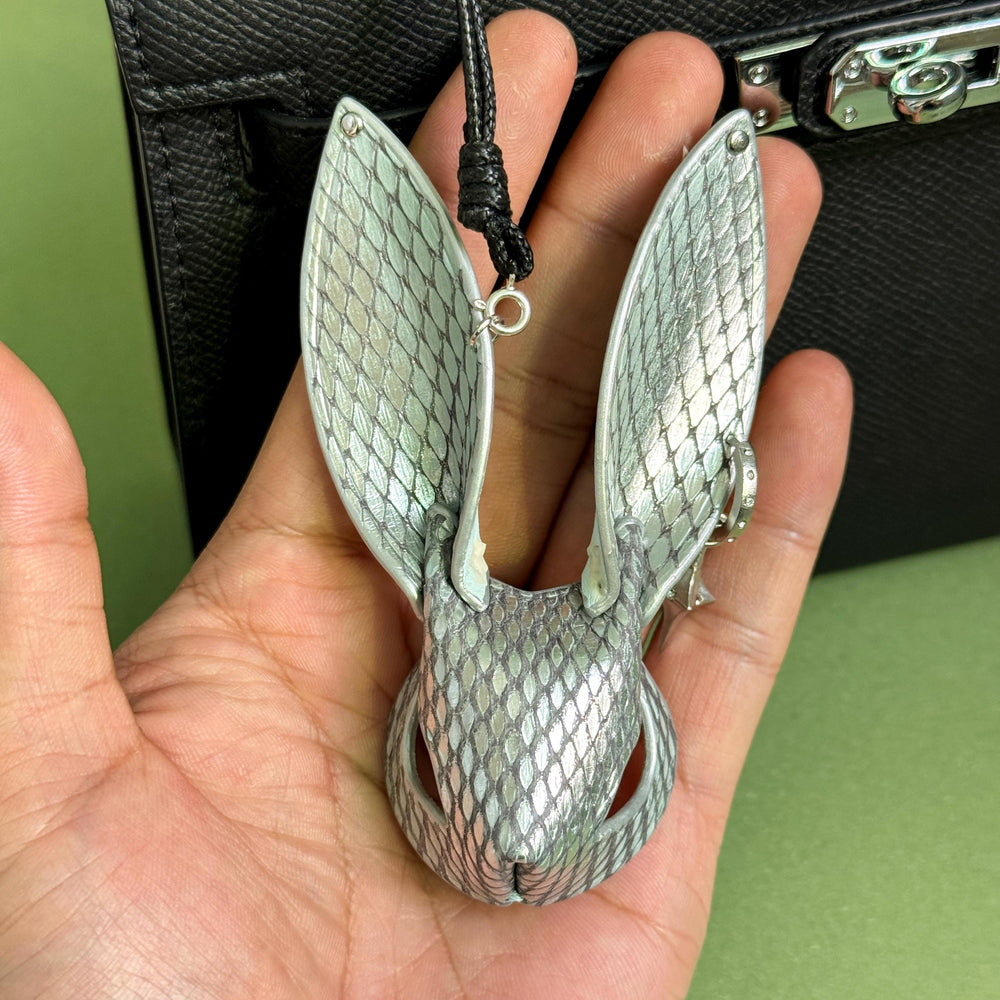 Silver Snake & Lambskin Bunny Bag Charm — product photograph 2