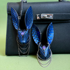 Snakeskin Bunny Bag Charm with Metal Chains — product photograph 1