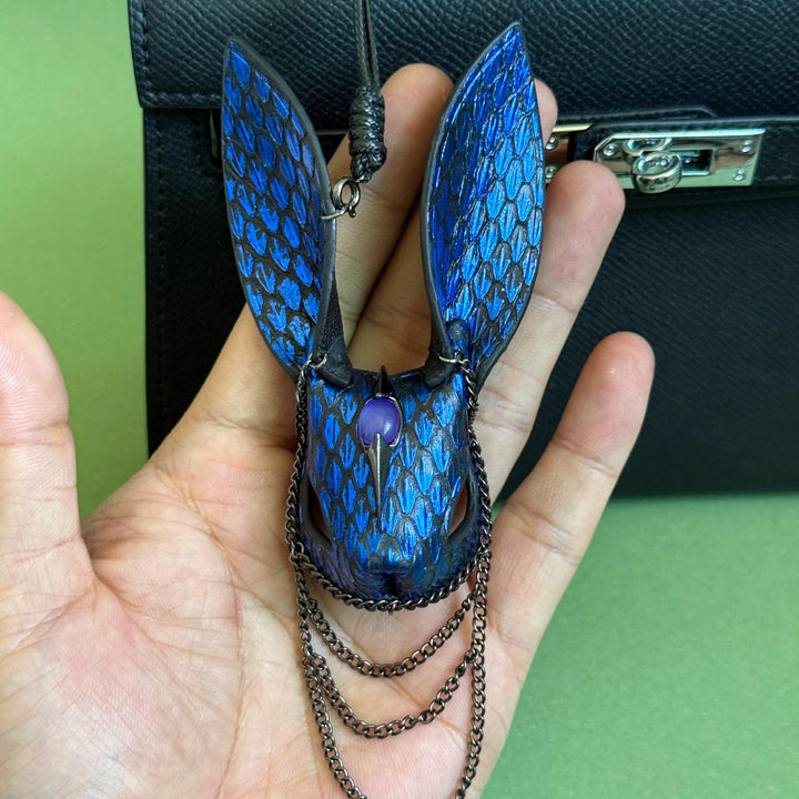 Snakeskin Bunny Bag Charm with Metal Chains — product photograph 2