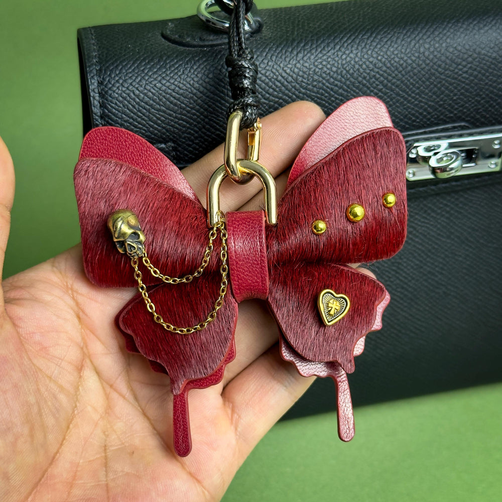 Burgundy Horsehair Leather Butterfly Bag Charm — product photograph 2