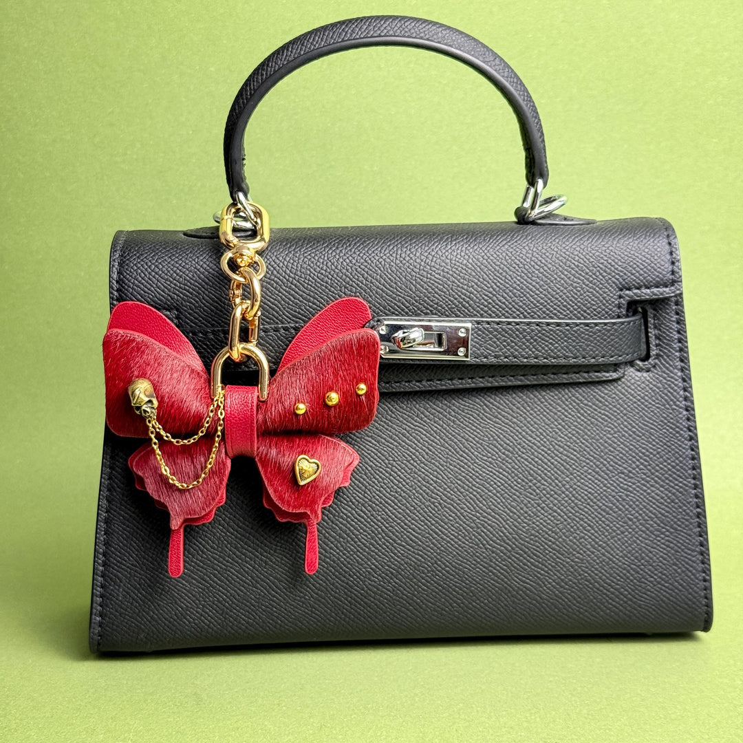 Burgundy Horsehair Leather Butterfly Bag Charm — product photograph 3