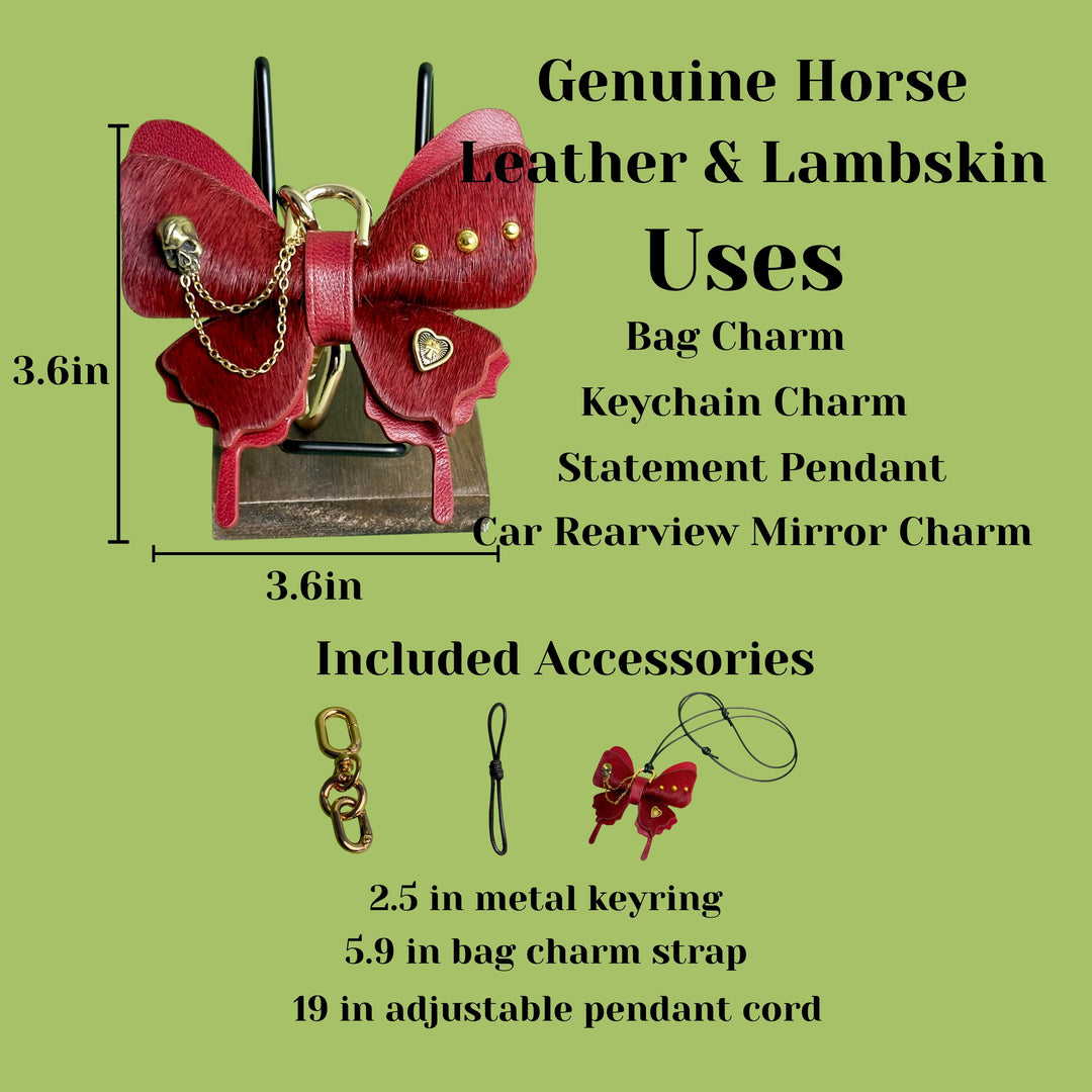 Burgundy Horsehair Leather Butterfly Bag Charm — product photograph 5