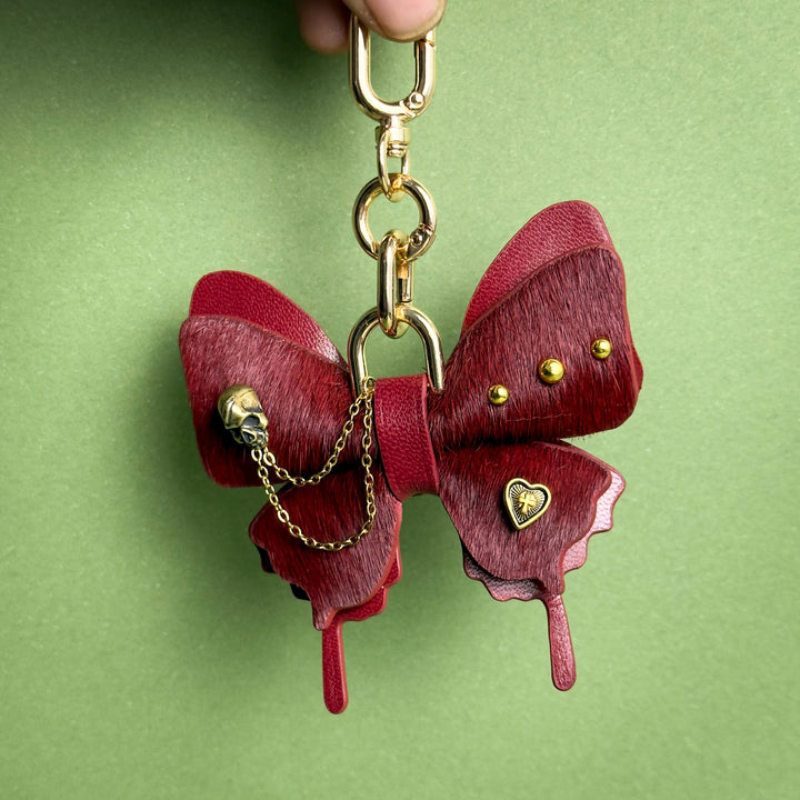 Burgundy Horsehair Leather Butterfly Bag Charm — product photograph 7