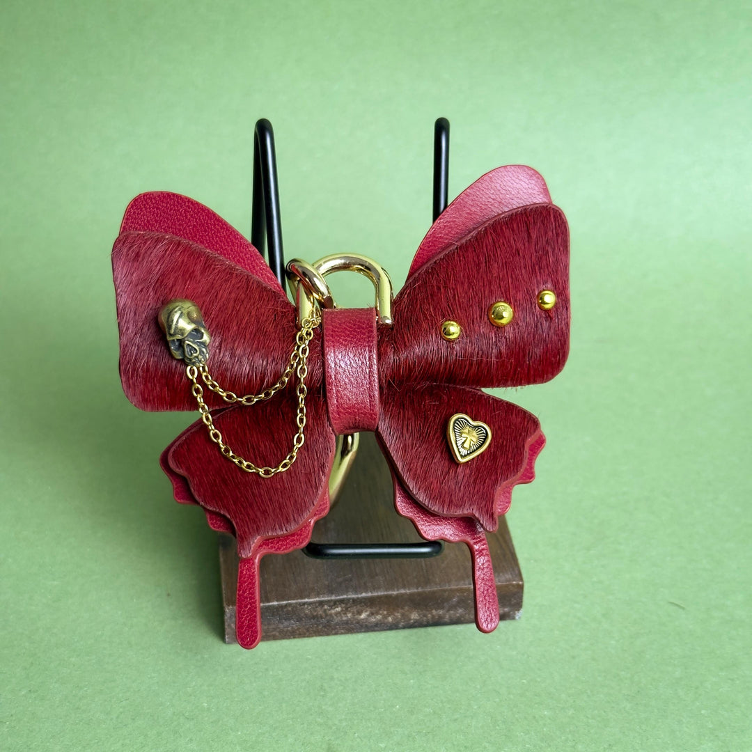 Burgundy Horsehair Leather Butterfly Bag Charm — product photograph 8