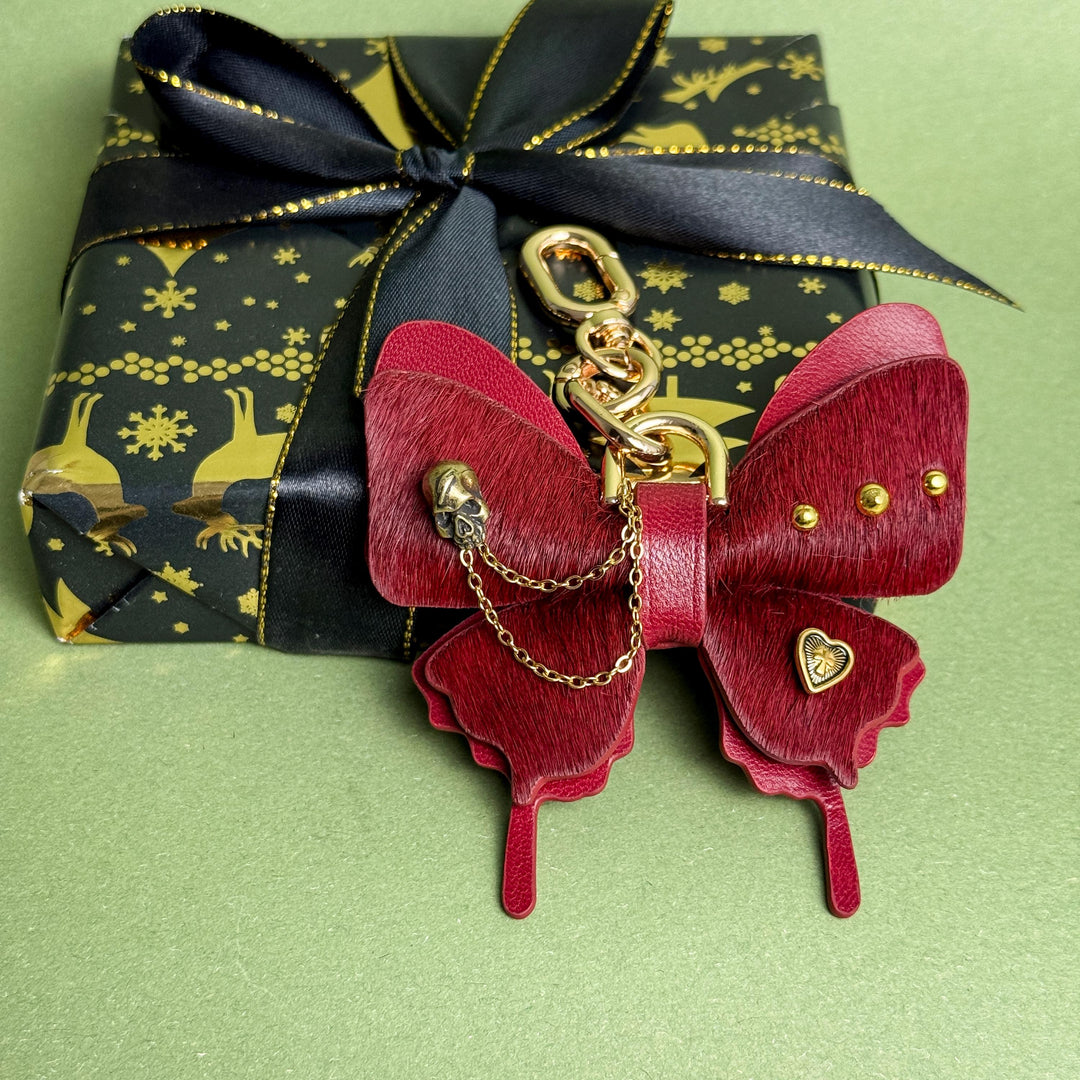 Burgundy Horsehair Leather Butterfly Bag Charm — product photograph 10