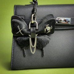 Black Gothic Leather Butterfly Bag Charm — product photograph 1