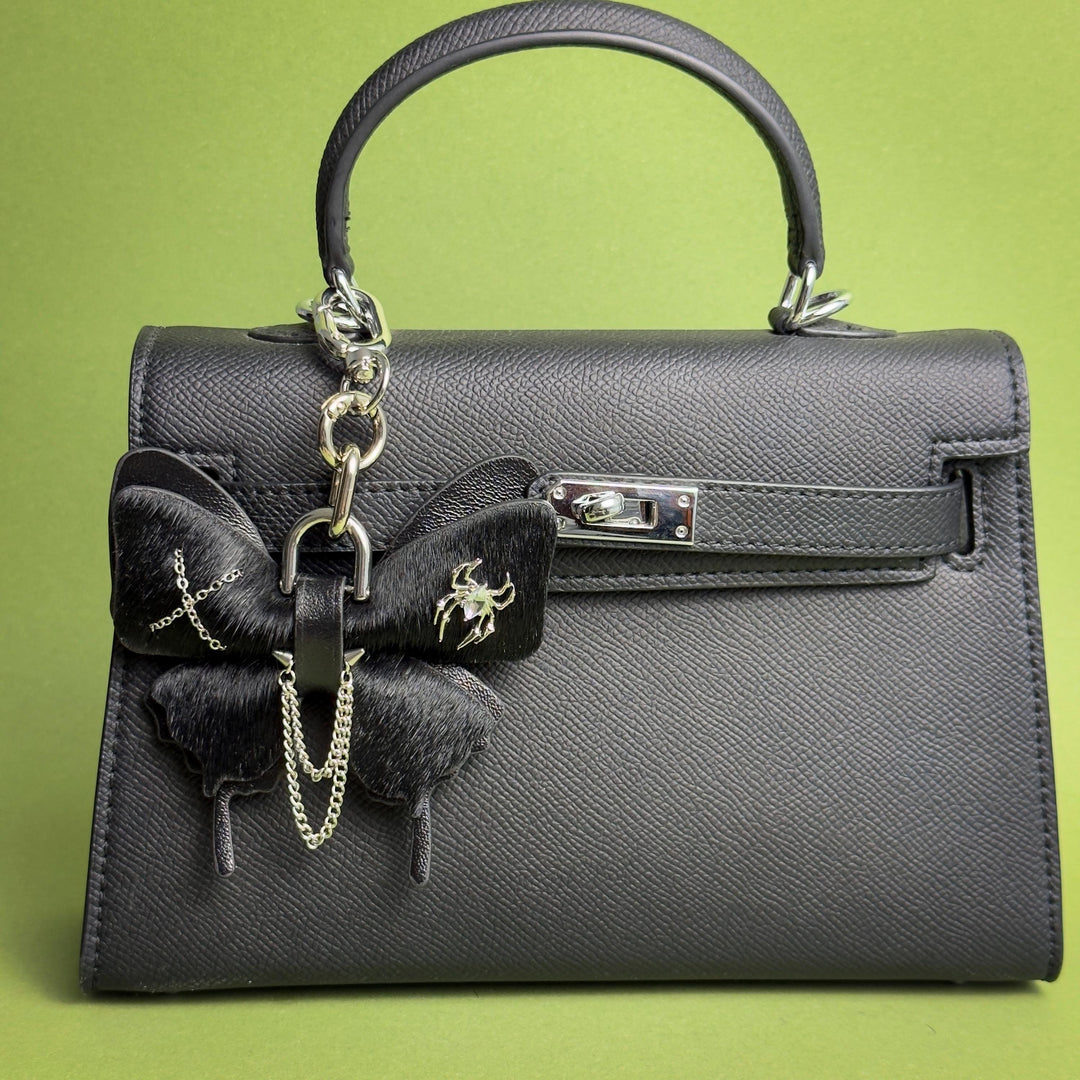 Black Gothic Leather Butterfly Bag Charm — product photograph 3
