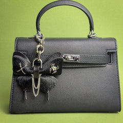 Black Gothic Leather Butterfly Bag Charm — product photograph 3