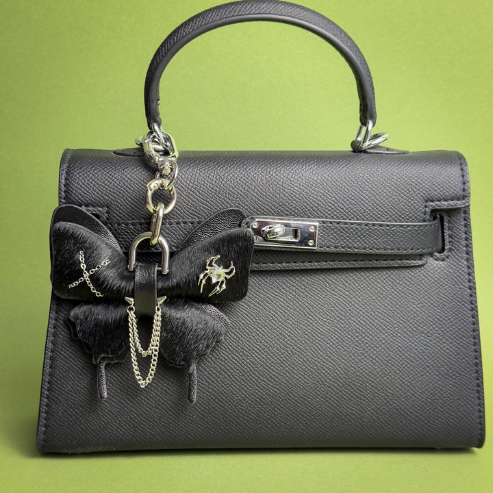 Black Gothic Leather Butterfly Bag Charm — product photograph 3