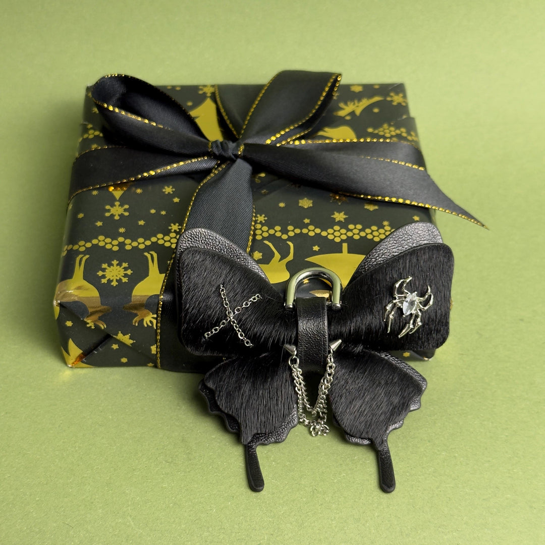 Black Gothic Leather Butterfly Bag Charm — product photograph 6
