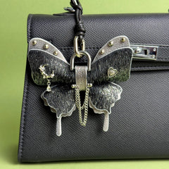 Black & Silver Leather Butterfly Bag Charm — product photograph 1