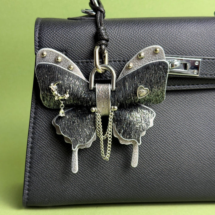 Black & Silver Leather Butterfly Bag Charm — product photograph 1